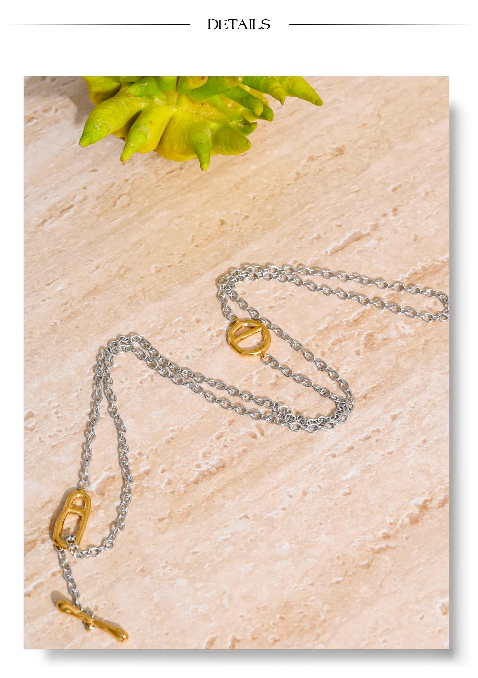 Yhpup 82 cm Kette aus 316L-Edelstahl mit Knebelverschlüssen, lange, unverwechselbare Halskette, fleckfreier, wasserfester Metallschmuck – Detail 7