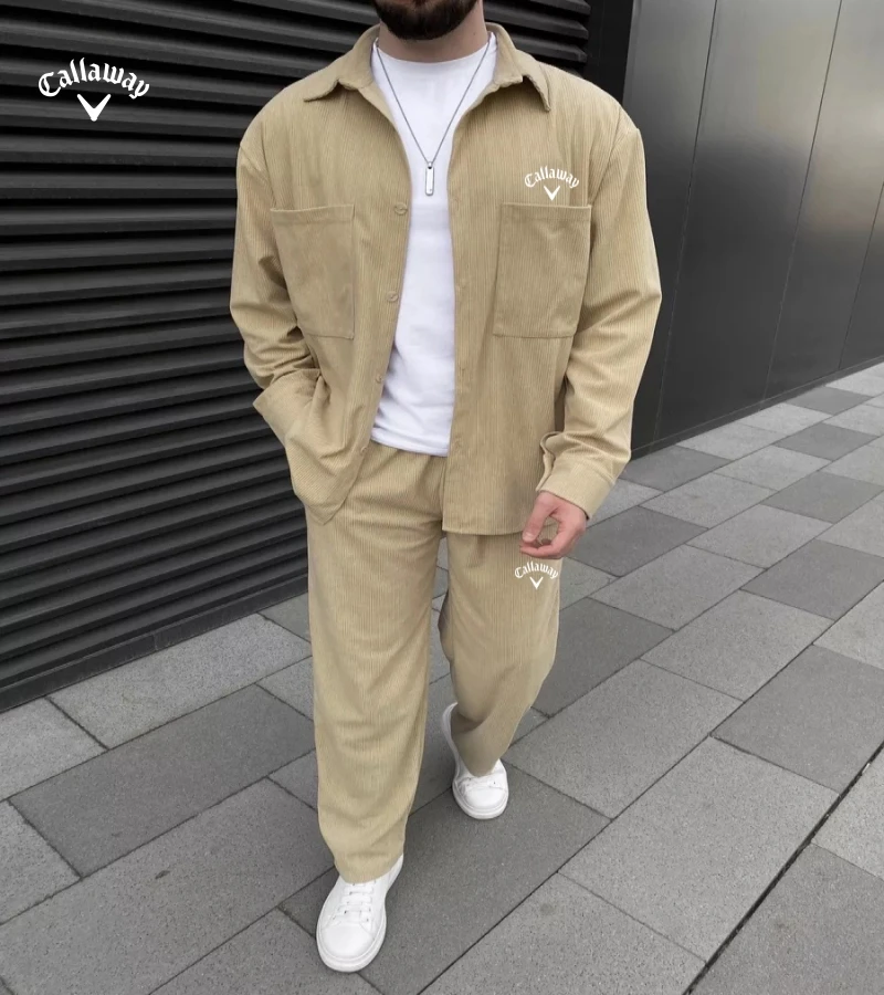 Spring and Autumn Style Men's Embroidered High-quality Corduroy Long Sleeved Shirt Jacket Paired with Casual Pants Two-piece Set