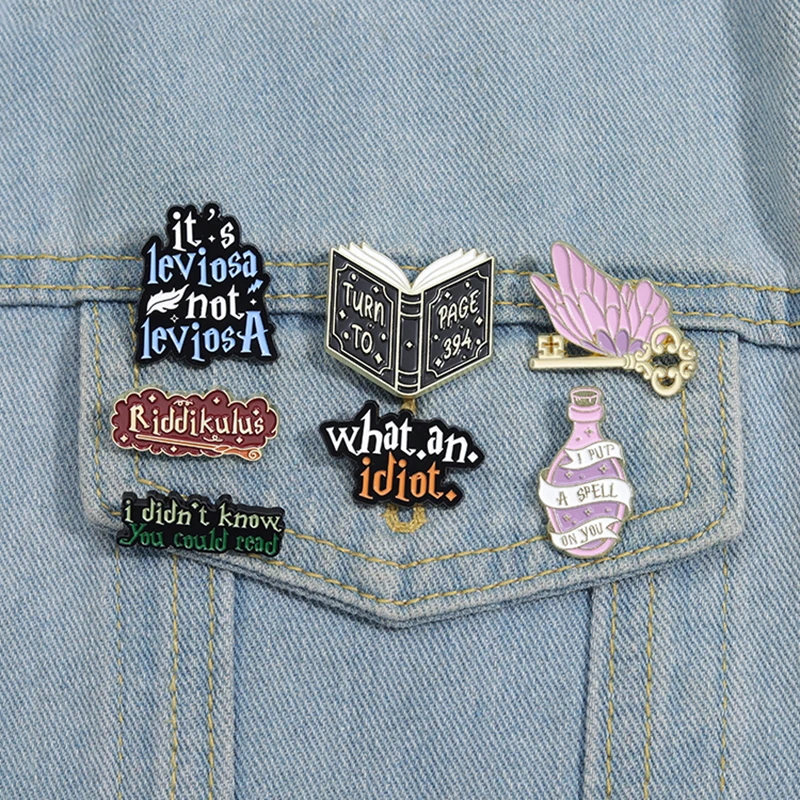 Butterfly Key Curse Witch Enamel Pins Custom Wizard Brooches Lapel Badges Magic Movie Book Jewelry Gift for Fans Friends