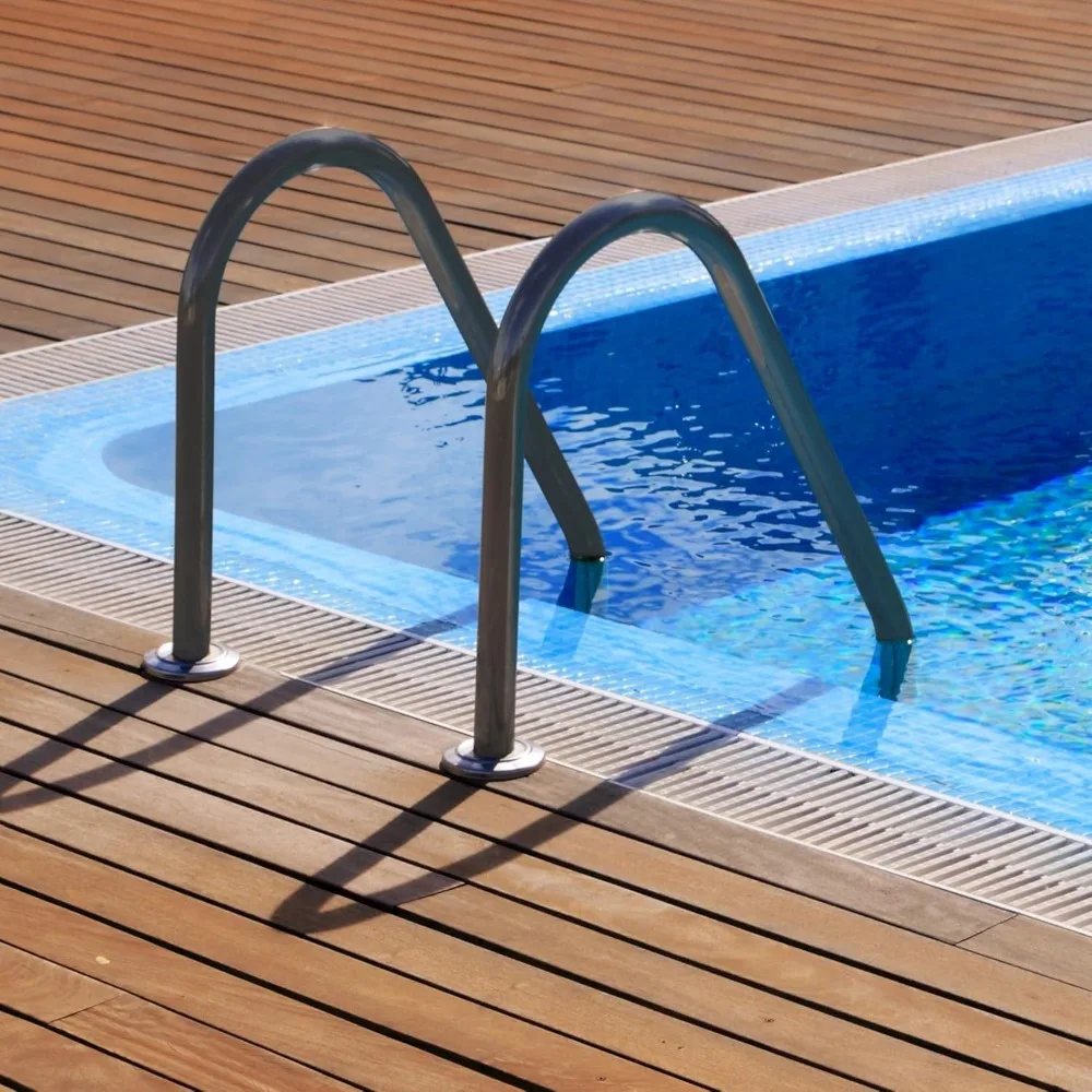 Corrimano per piscina in metallo con scala a 3 gradini con rivestimento in polimero per piscina interrata d'acqua dolce e salata, grigio grafite