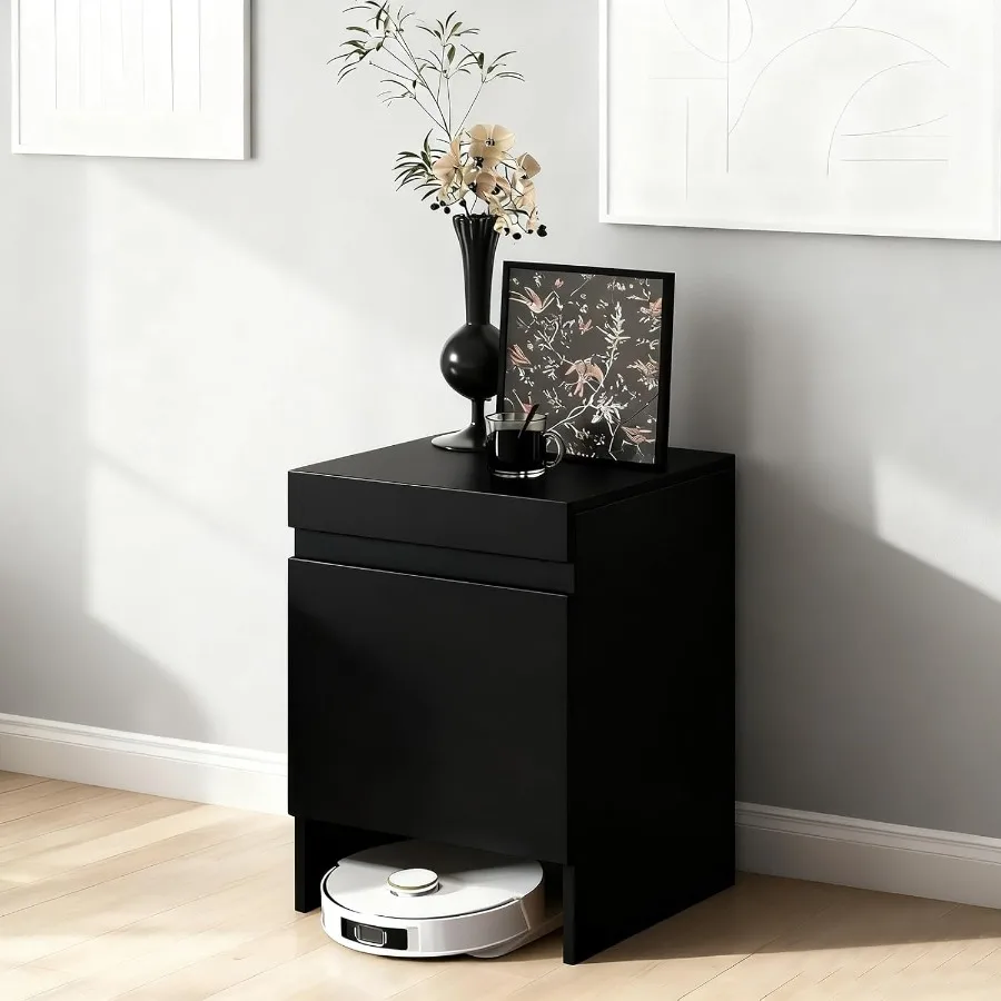 

Шкаф-подставка для робота-пылесоса с дверцами для робота-пылесоса Самоопорожняющийся небольшой шкаф для хранения в черном приставном столике для Livi