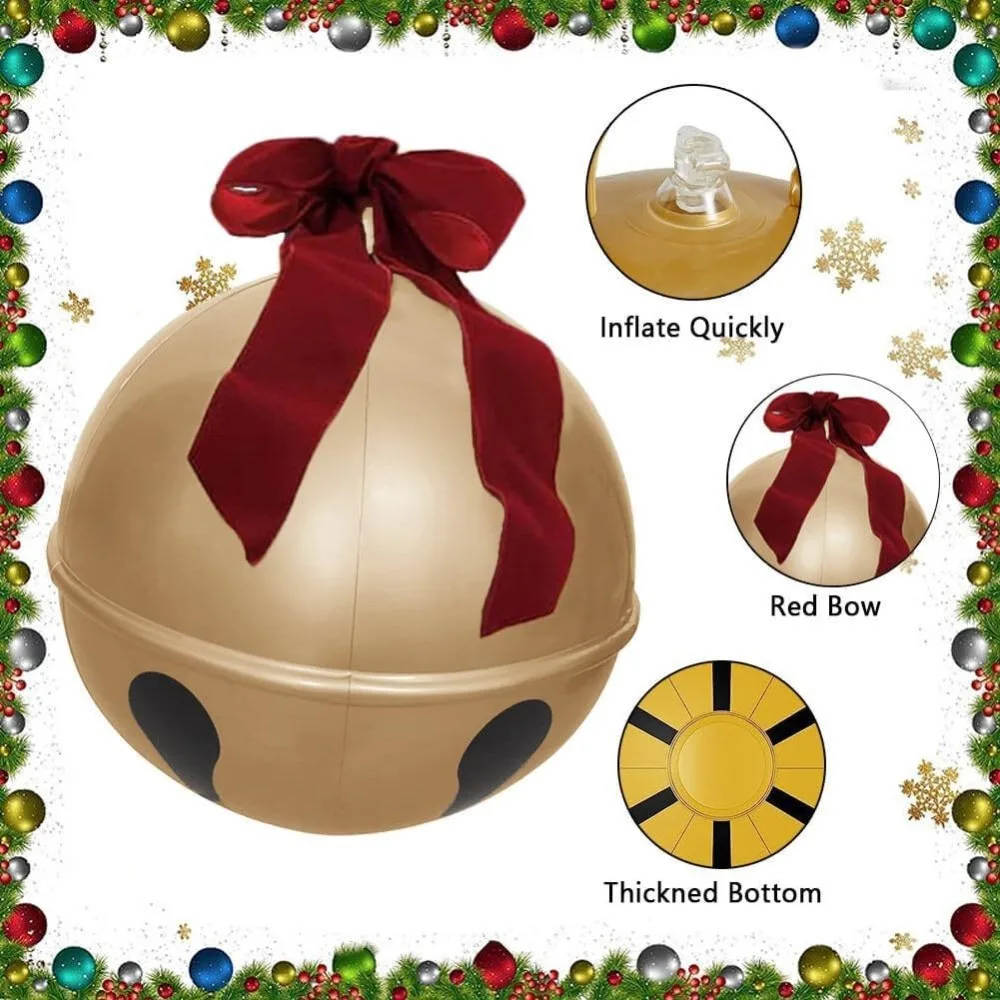 Bola inflable de campana de Navidad de 60cm, bola de juguete inflable gigante de PVC, campana decorativa para exteriores, adorno de globo de Navidad