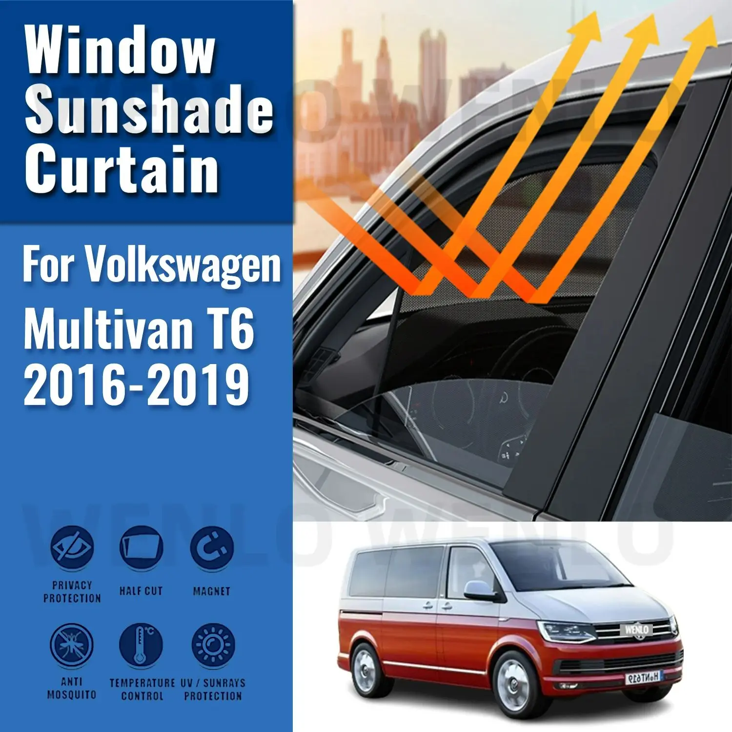 

For Volkswagen VW Multivan T6 2016 2017 2018 2019 Magnetic Car Sunshade Front Windshield Curtain Rear Side Window Sun Shade