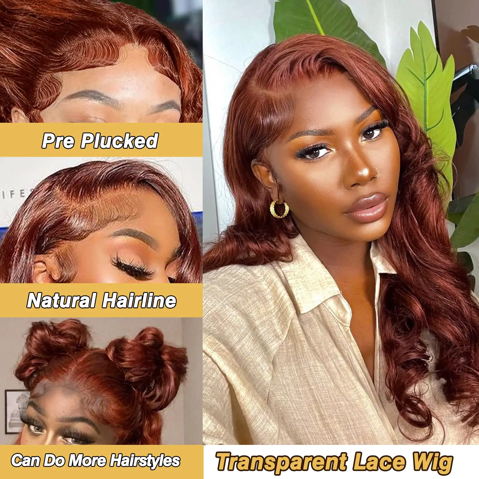 Reddish Brown Lace Front Wigs Human Hair 33# Colored 13x4 HD Human Hair Wig Pre Plucked with Baby Hair 180% Density