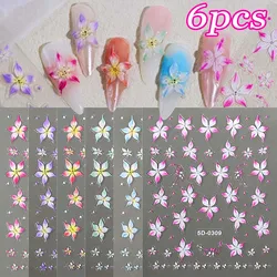 6Pcs 5D Embossed Lily Flowers Acrylic Nail Stickers Pink/Purple/Blue/Green Petals Nail Charms Art Decoration Self Adhesive Decal