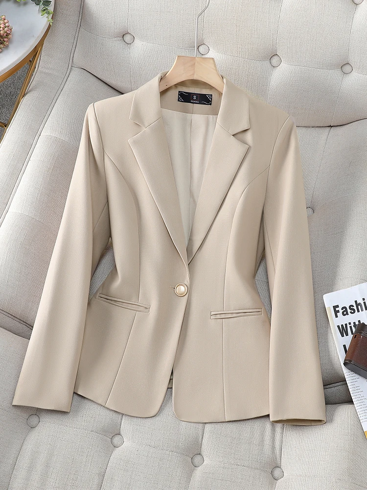 New Arrival Fashion Women Formal Blazer Ladies Pink Apricot Black Female Long Sleeve Work Wear Jacket Coat For Autumn Winter