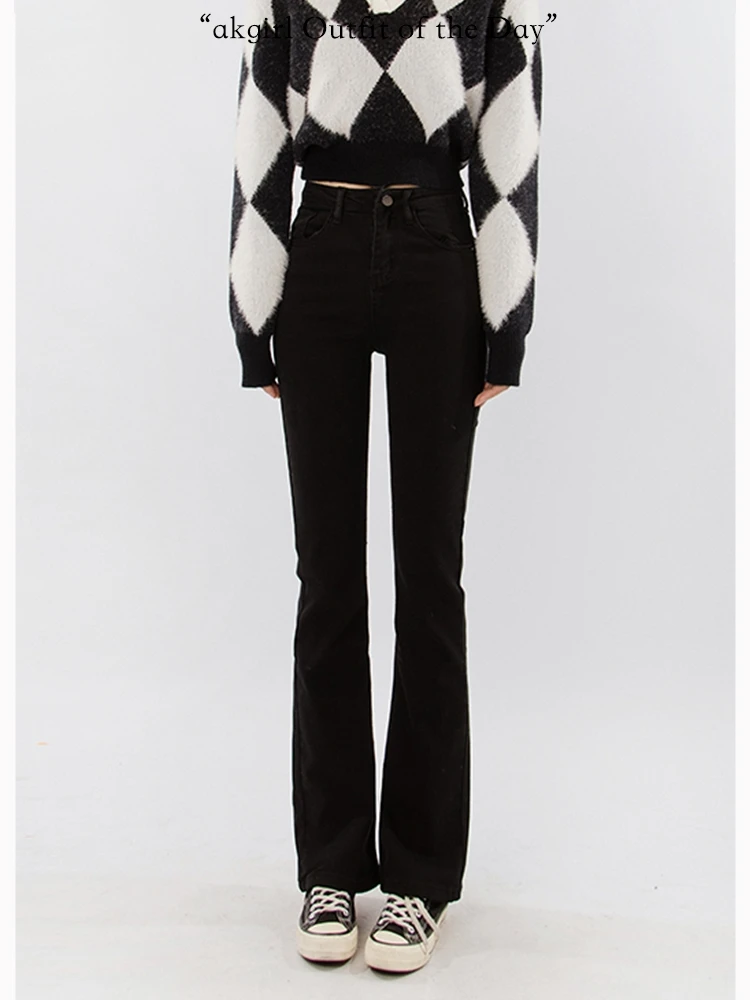 

Женские джинсы-клеш с высокой талией, черные, длинные леггинсы, утягивающие, из эластичного хлопкового денима, зимняя новинка