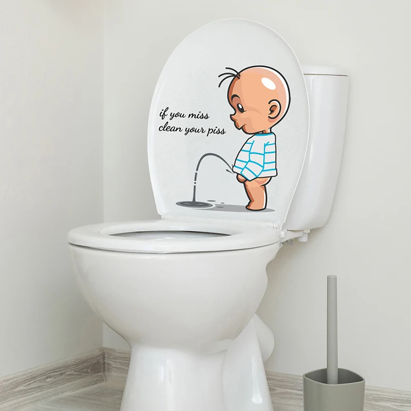 Funny Toilet Warning Toilet Stickers Child Urination Toilet Lid Decoration Removable Wall Toilet Stickers