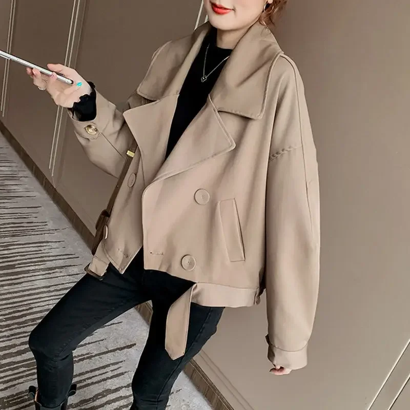 Korean Outerwear Short Trench Jacket Women Vintage Loose Long Sleeve Jacket and Coat Female 2020 Fashion Designer Lady Overshirt