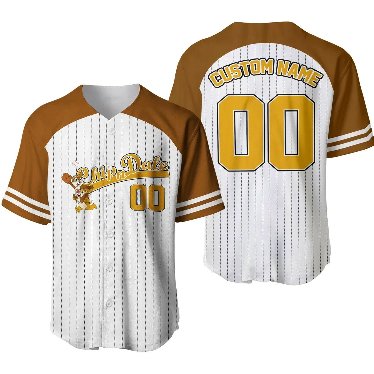 Disney Chip And Dale Striped Brown Baseball Jersey Custom Name Disney Baseball Jersey Men Women Short Sleeve Top Fashion Shirts