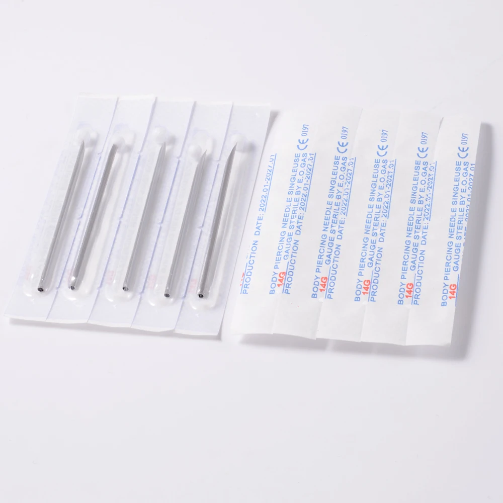 1-100PCS Surgical Steel Body Piercing Needle Tool  PVC Bubble Pack Lip Belly Nose Tongue Tattoo Needle