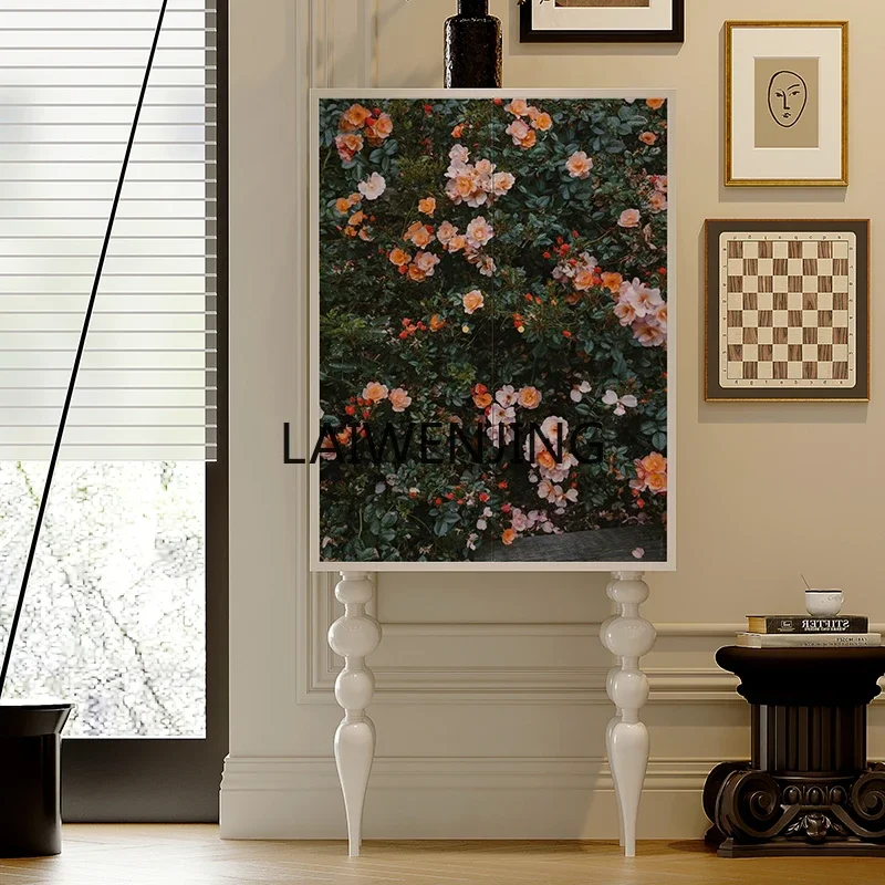 

SGF solid wood vertical cabinet painted flower custom storage living room high-footed dining side cabinet
