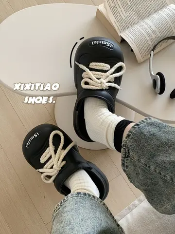 시원하고 달콤한 레이스 홀 홀 슈즈 여성 여름 두꺼운 바닥 다용도 야외 착용 헤드 하프 슬리퍼 한국 스타일 플랫 힐