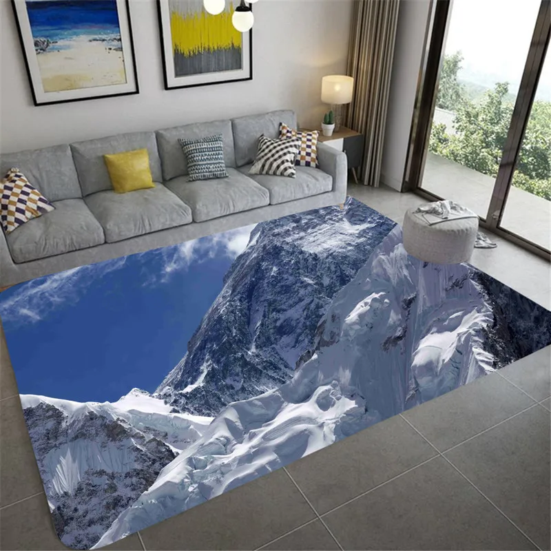 3D Snow Mountain Landscape Living Room Rug Non-Slip Hallway Bedroom Bathroom Mat Kitchen Floor Mat Home Entrance Carpet Door Mat