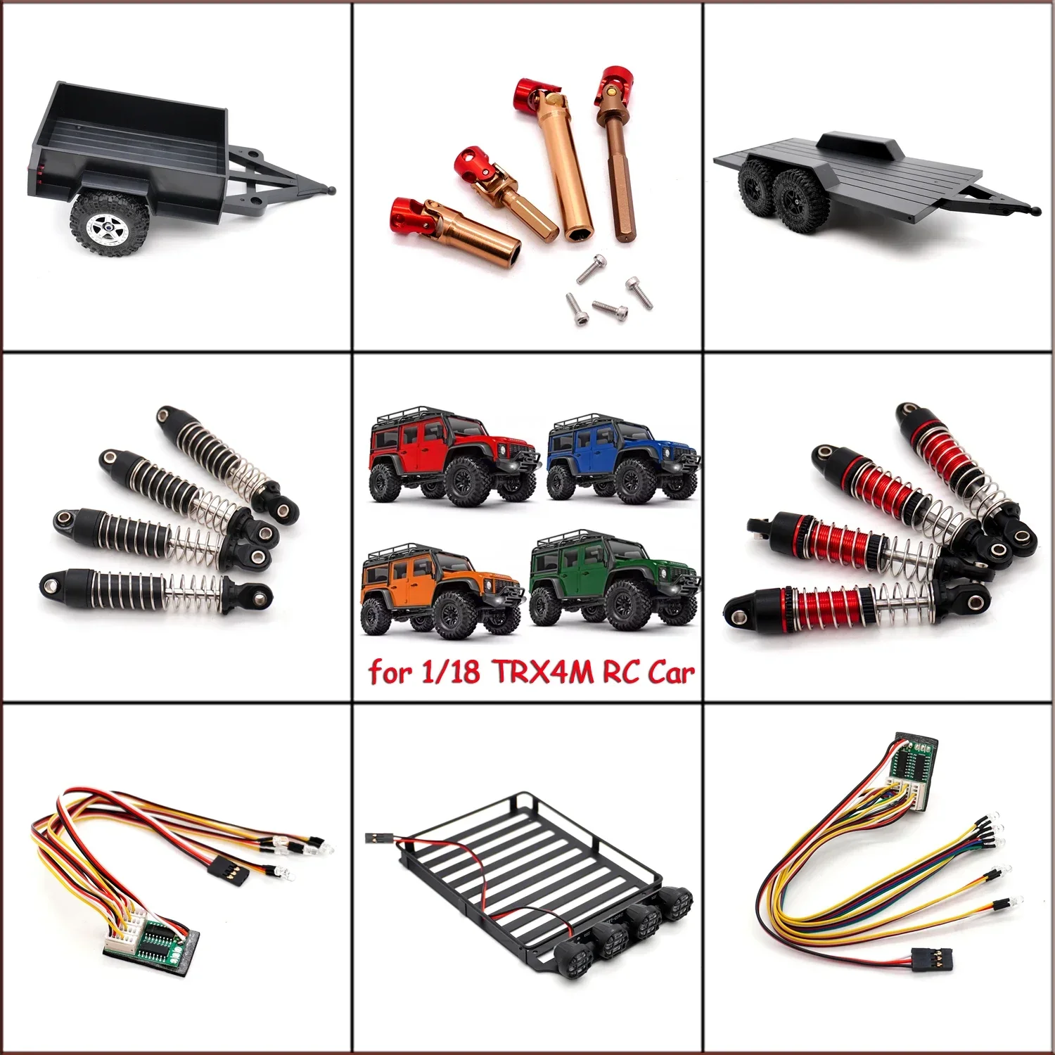 1/18 RC Crawler TRX4M Parts Drive Shaft 60mm Shock Absorber Utility Trailer Luggage Rack Led 1:18 Remote Control Toy Accessories