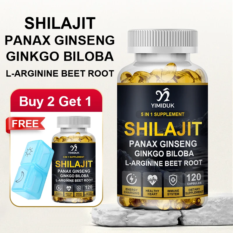 

Капсулы YIMIDUK Shilajit 3500 мг с женьшенем, гинкго билоба и L-аргинином, для поддержки энергии, когнитивных функций и иммунной системы
