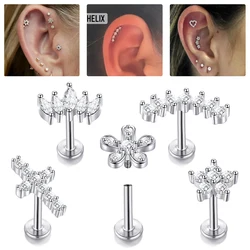 1Pc Flower Tragus Piercing Stud Earring Internally Threaded 316L Surgical Steel Labret Monroe Cartilage Helix Ear Jewelry