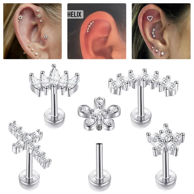 1Pc Kwiatowy kolczyk do przekłuwania tragus z gwintem wewnętrznym ze stali chirurgicznej 316L Biżuteria do uszu Labret Monroe Cartilage Helix