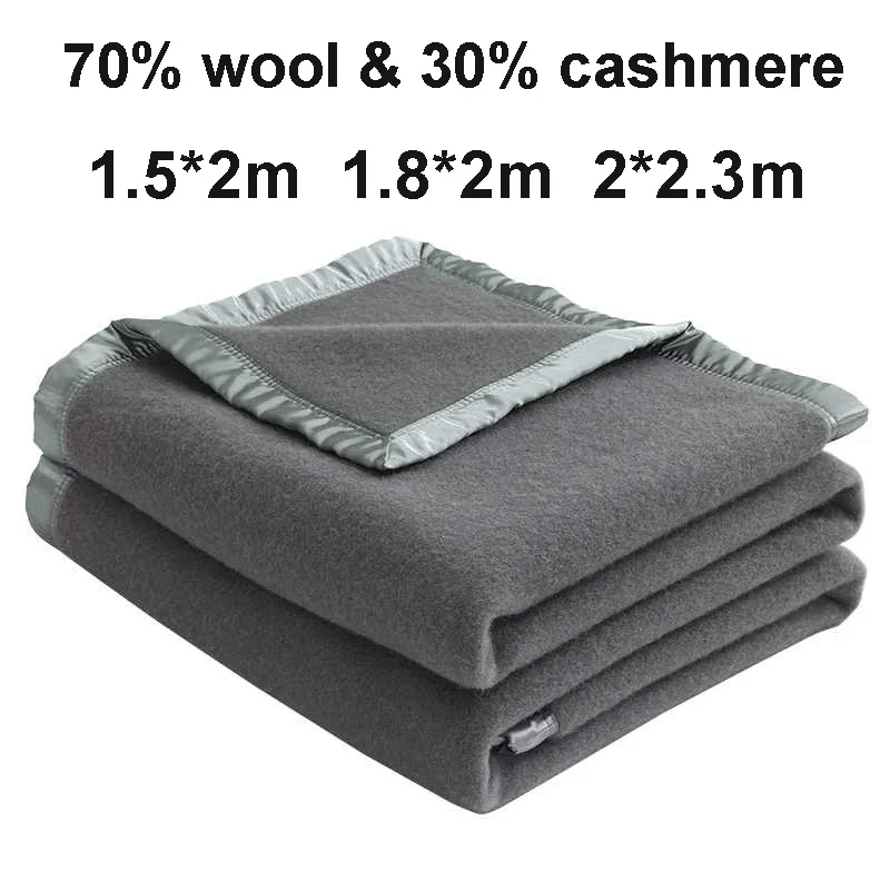 Gery Wool Blankets 70% Wool 30% Cashmere 1.5*2/1.8*2/2*2.3m Warm Comforter Wool Blanket For Winter Dormitory Sofa Bedding Camp