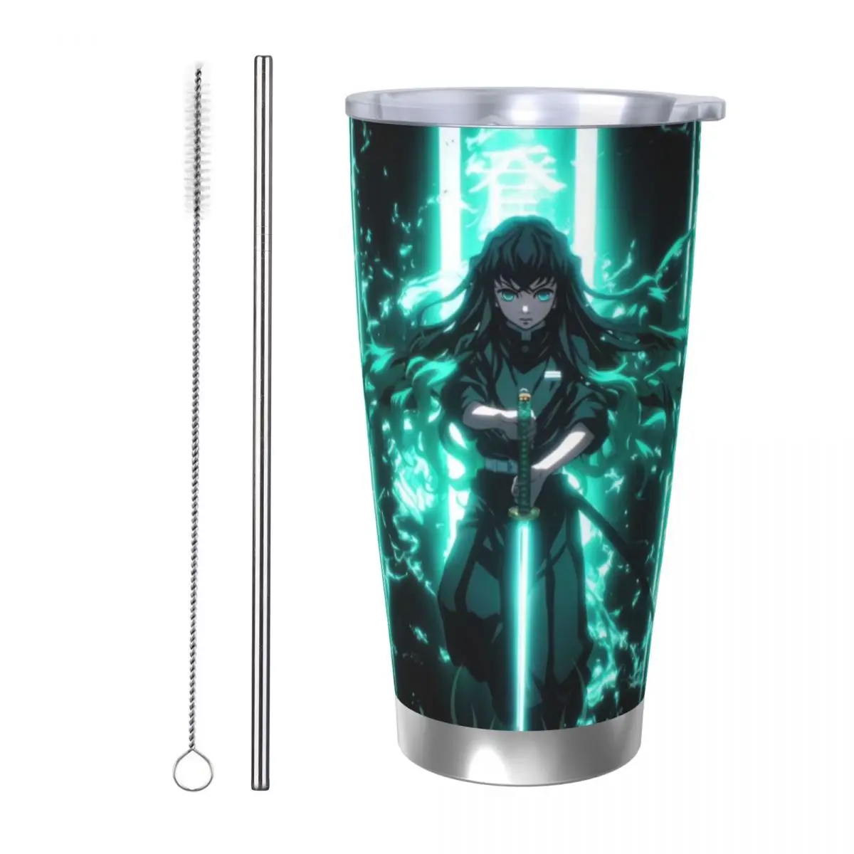 Muichiro Tokito Demon Slayer 20oz Stainless Steel Car Mug Straw Thermal Iced Travel Cup Vacuum Insulated Coffee Hot Cup