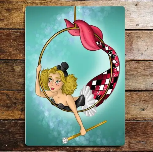 Circus trapeze mermaid harlequin  metal sign plaque