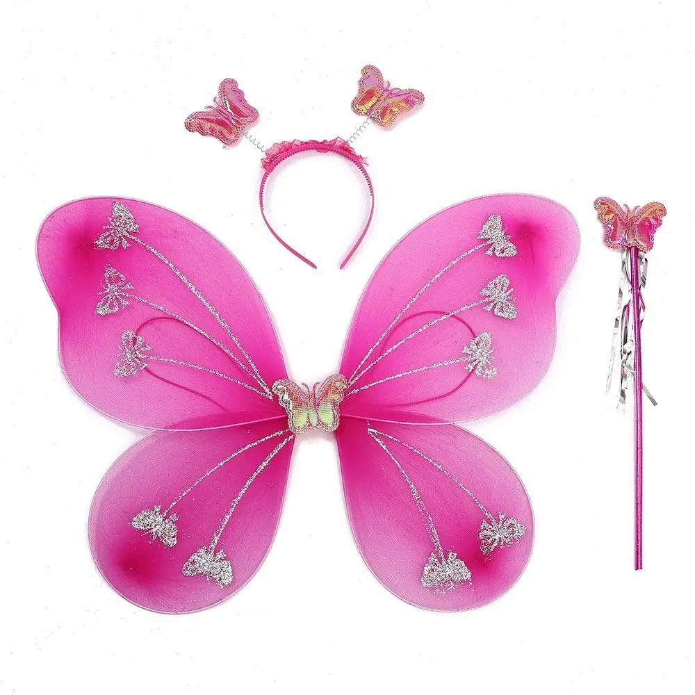 DIY Costume Kids Butterfly Headband Wings Dressing Up Party Props Glitter Butterfly with Fairy Wand Fairy Wing Girls