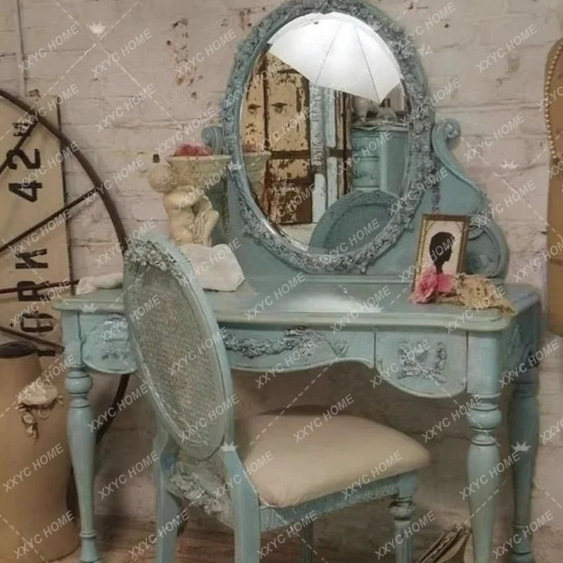 Lcarved solid wood dresser design with mirror dresser retro and old customization