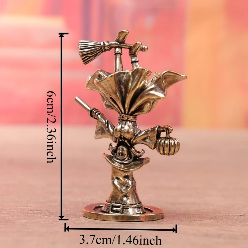 Brass Upside Down Witch Figurine Retro Halloween Wizard Statue Desktop Ornament Vintage Craft Collectible Table Decor Gift