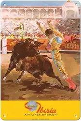 Pacifica Island Art Matador Bull Fighting - Iberia Air Lines of Spain - Vintage Travel Poster by Antonio Casero c.1962-8 x 12 in