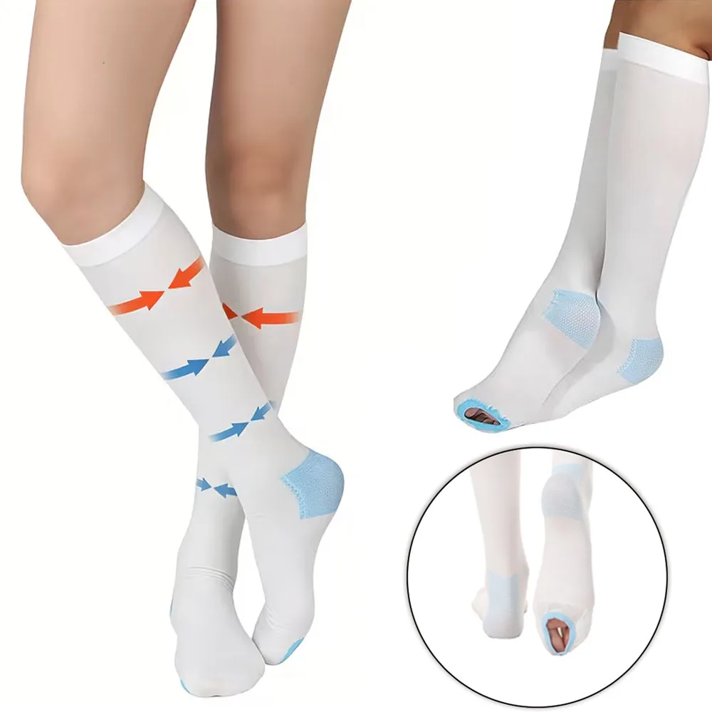 1Pair 15-21 MmHg Compression Stockings  for Women & Men, Knee-High Anti Embolism Stockings with Inspection Hole