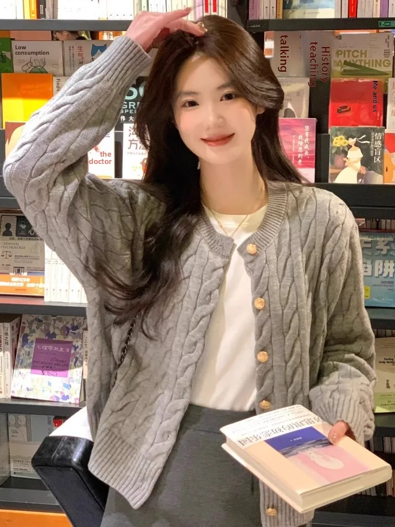 

ay Knitted Twisted Sweater Coat Women's Spring Autumn New Sle Open Cardigan Korean Sle Small Size Outerwear Lazy Top