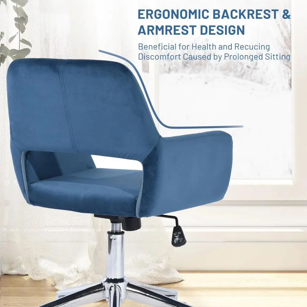 바퀴가 달린 중간 등받이 벨벳 책상 의자: 조절 가능, 다크 블루, 홈 오피스, 거실, 메이크업 및 공부용