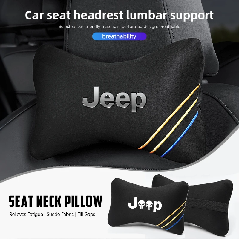 Auto-Nackenkissen, weiches, bequemes Wildleder-Kopfstützen- und Taillenkissen für Jeep Renegade Compass Grand Cherokee Wrangler JK Gladiator