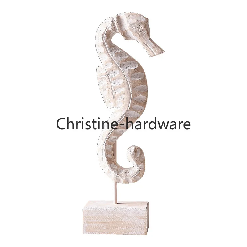 Mediterranean Wood Carving Sculpture - Starfish, Conch & Hippocampus Marine Decor for Home & Living Room