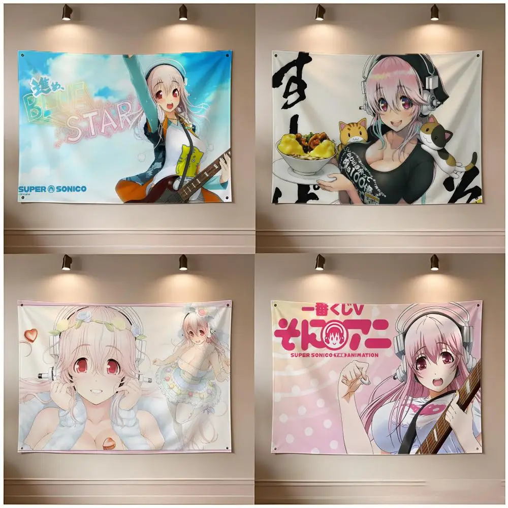 Character Anime Super Sonico Flags Borderless Four Ring Ornament Indoor Outdoor Decoration Quick Hang Install