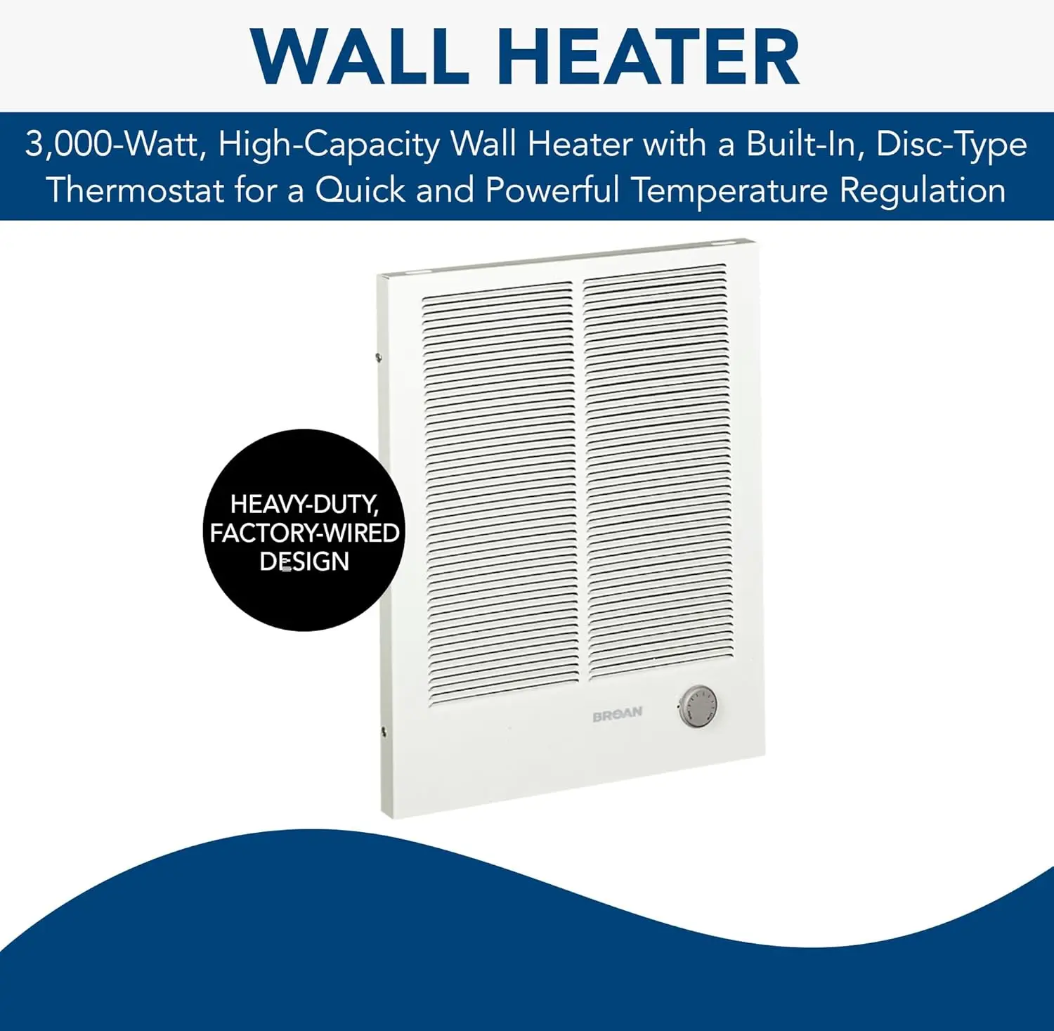 -NuTone 194 High Capacity Wall Heater, White Painted Grille, 3000/1500 Watt 240 VAC, Covers 300 sq. ft. at Factory Wired Voltage