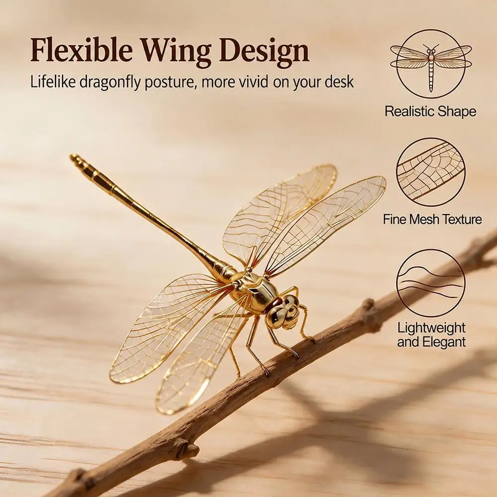 Simulation Insect Golden Hollow Dragonfly Ornament Home & Office Desk Decor Vintage Brass Dragonfly Figurine Decoration