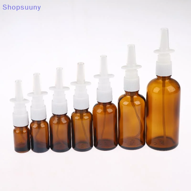 [SU]1Pcs Amber Glass Nasal Spray Bottles With UV Light Protection And Nozzles For Storing Saline Medications Essential Oils[SU]