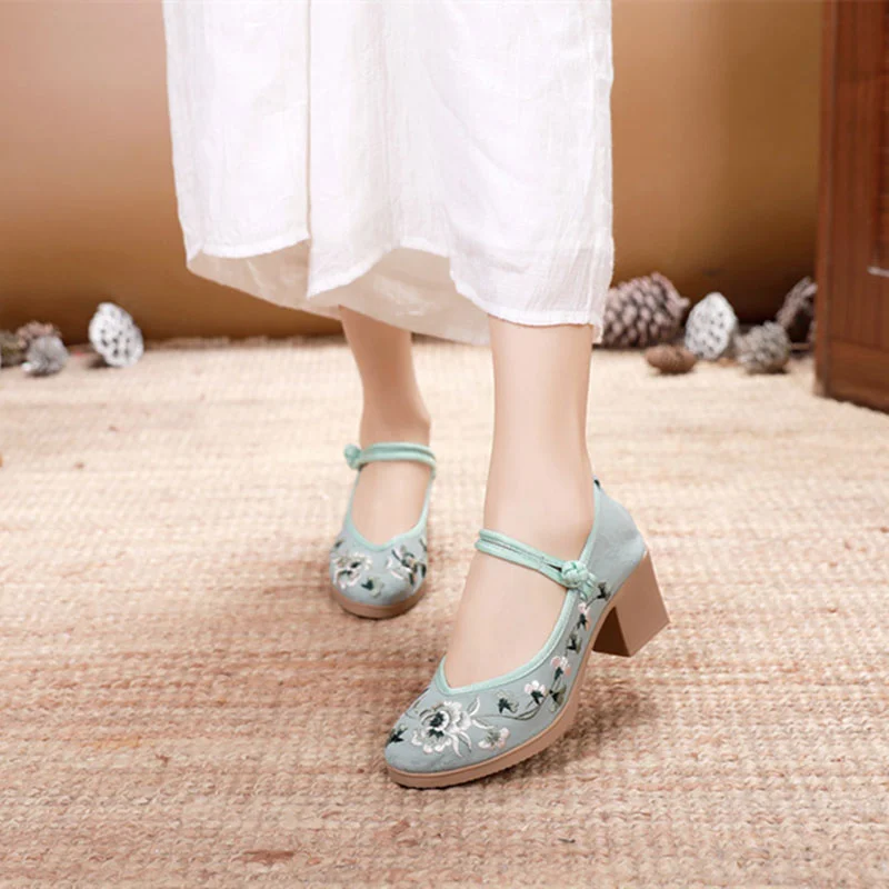 New Chinese Style Hanfu Shoes Cotton Hemp Shoes Retro Cloth Shoes Thick Soles High Heels Women\'s Shoes Retro Cloth Shoes