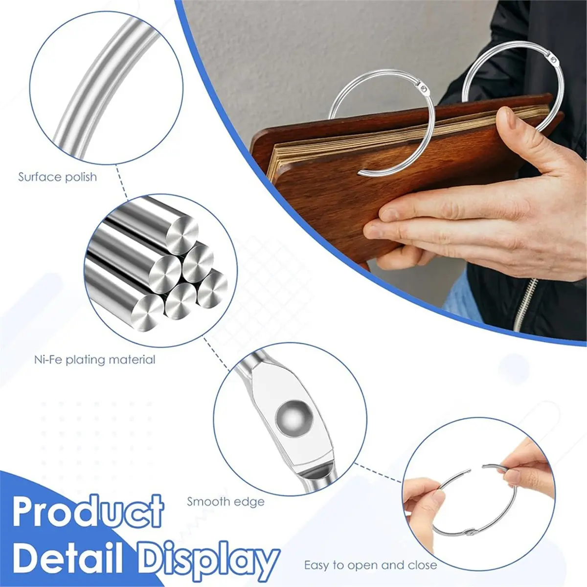 Home Tool 50 Pack Binder Rings, 3 Inch Large Loose Leaf Binder Rings Metal Index Card Rings Book Rings for Notebook, Keychain