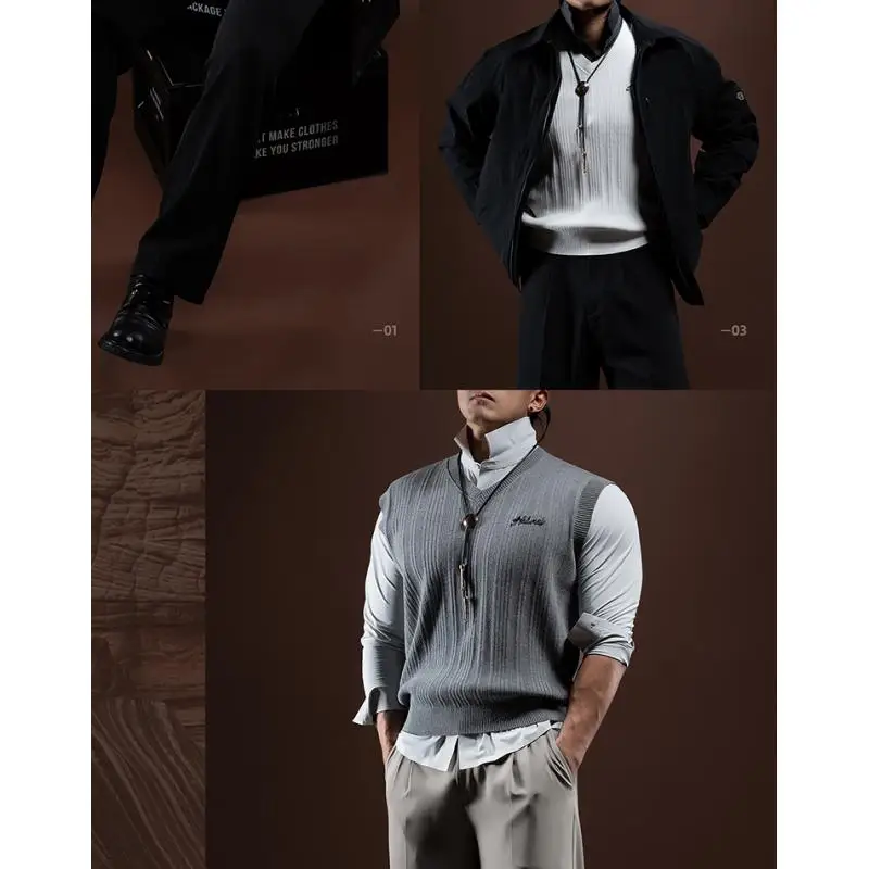 DROZENO Men's Vest V-neck Old Money Style Combed Cotton Loose Wool Vintage Vest