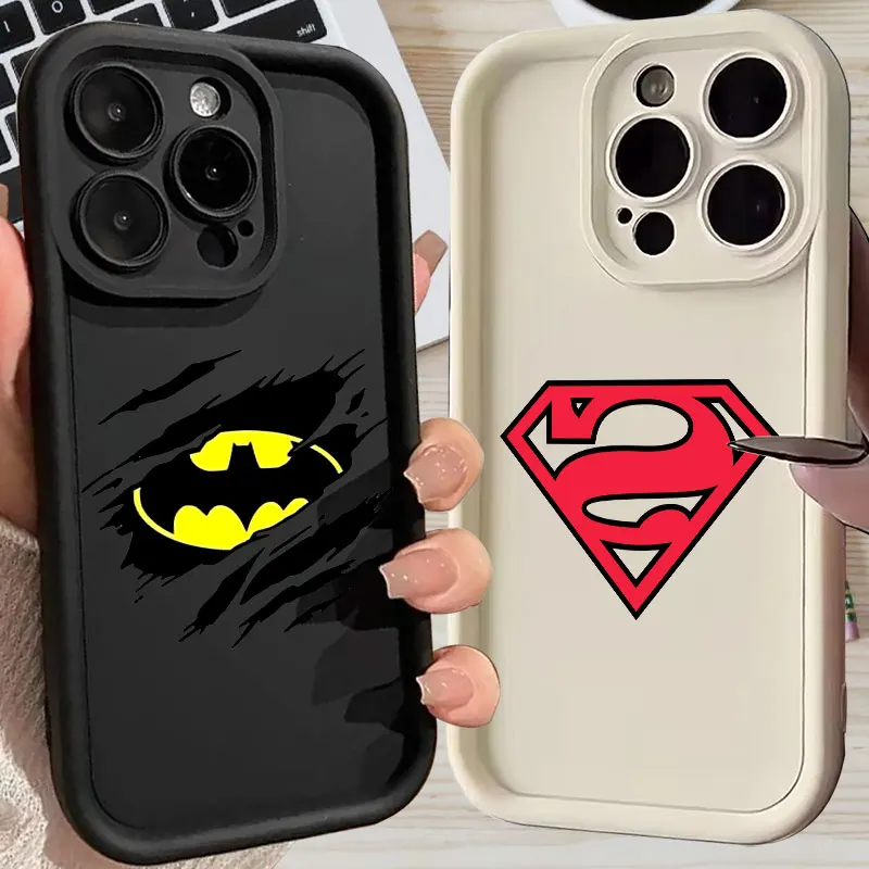 Luxury Fashion Batmans Supermans Phone Case For iPhone 11 12 13 14 15 16 Pro Max Silicone Case For iPhone 15 16 Plus Soft Cover