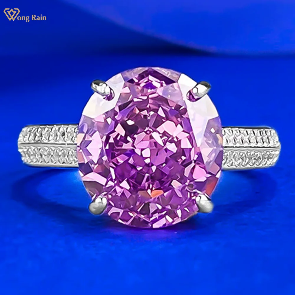

Wong Rain 100% 925 Sterling Silver Oval Cut 10*11 MM Lab Sapphire Gemstone Wedding Engagement Ring for Women Fine Jewelry Gifts