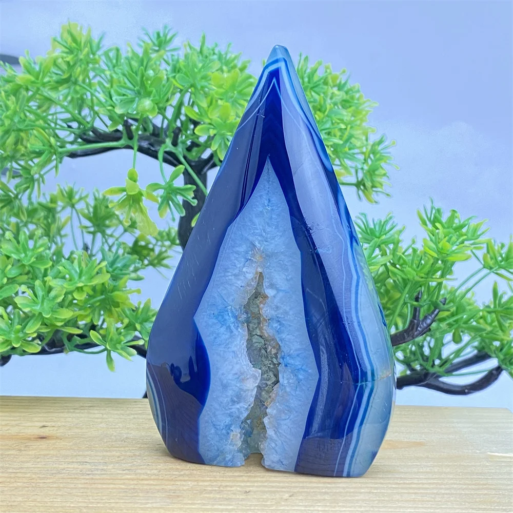 Natural Blue Agate Free Form Torch Ornament Reiki Treatment Spiritual Meditation Feng Shui Free Form Home Decoration