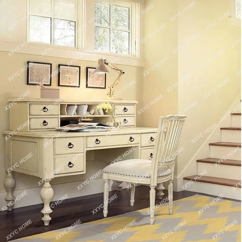A Solid wood simple desk student writing desk with bookshelf home desk can be customized