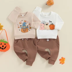 2024-05-16 Lioraitiin Baby Boy Halloween Clothes Pumpkin Print Long Sleeve Sweatshirt and Elastic Pants 2Pcs Track Suit Outfits