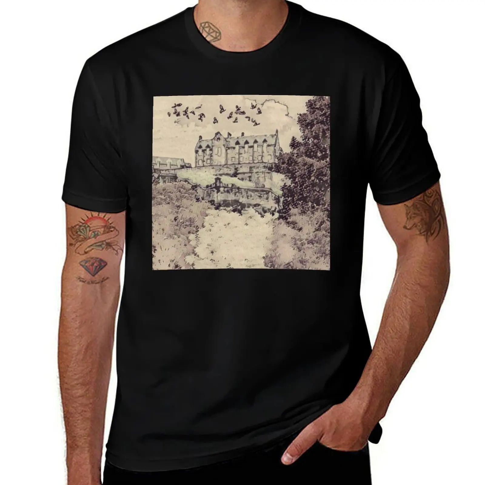 Edinburgh Castle Old Style Sketch T-Shirt basketball graphic tees korean fashion plus sizes cute tops mens plain t shirts