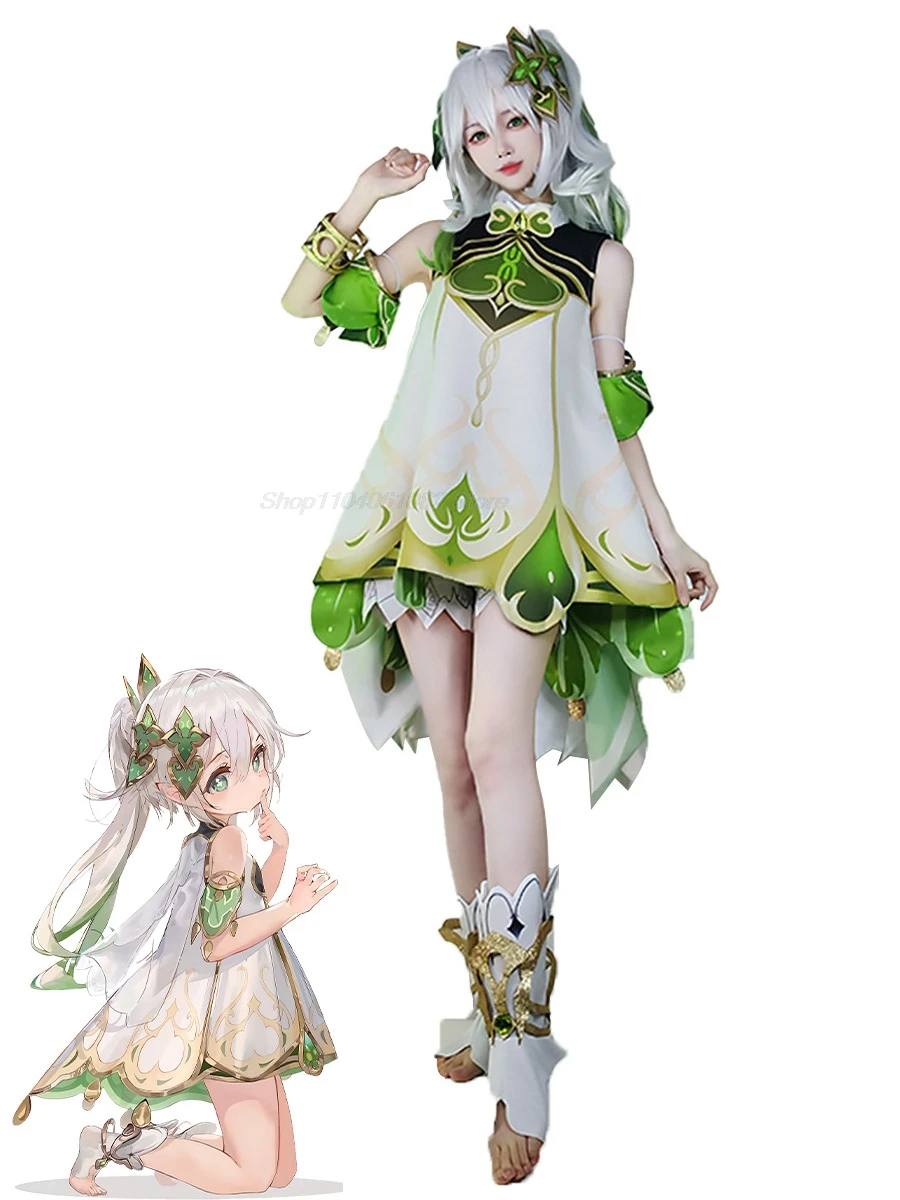 Costume de Cosplay de la Demoiselle d'Honneur Nahida Genshin Impact, avec Perruque du Seigneur Kusanali, Robe de Style Mignon, pour Fille et Enfant