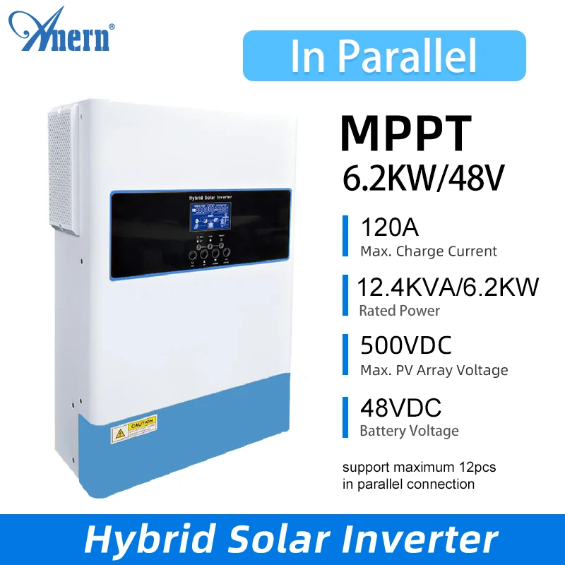 

Anern Hybrid Inverter 6200W 48V Support Parallel 6.2KW Off Grid 120A Mppt Solar Inverter Hybrid Max PV 500V Pure Sine Wave