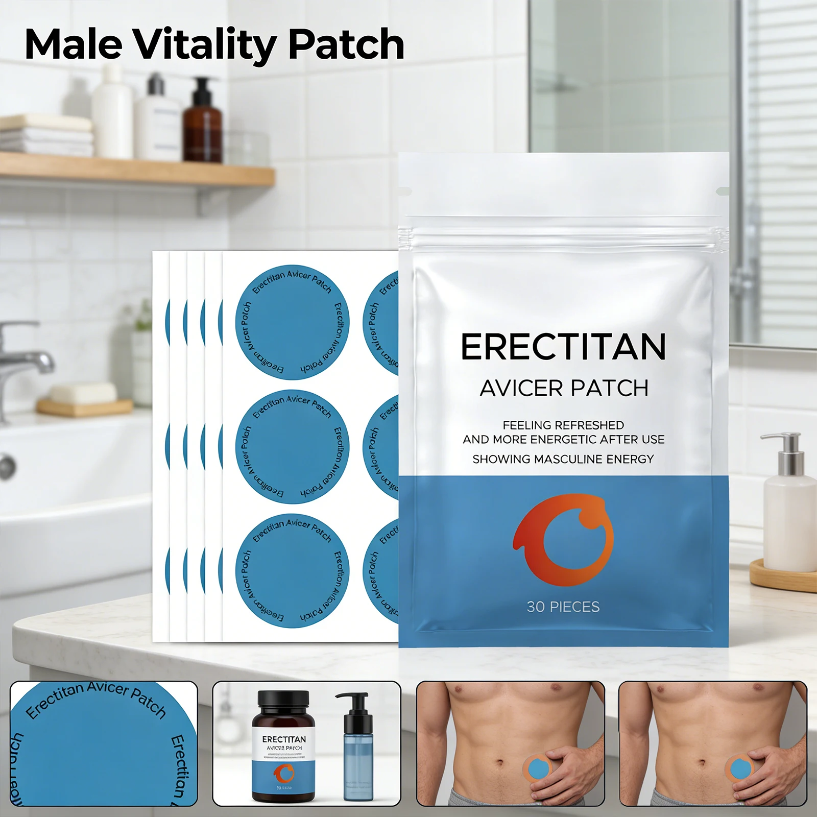 Men's Care Patch for Body Skin Comfort Male Vitality Support for Men's Functional Health Daily Care Routine Sustains Comfortable